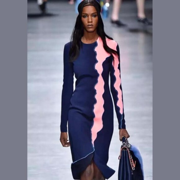 VERSACE Runway F/W 2016 Navy Blue Pink Panelled Wave Dress NWT IT Sz 42 - Picture 9 of 10